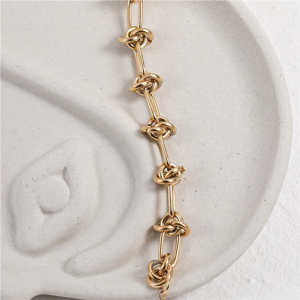 Gold Knot Bracelet - Chunky Gold Bracelet - Gold Chain Link Bracelet - 18K Gold - Picture 3 of 9